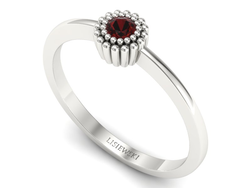 Złoty pierścionek z granatem białe złoto - p16167bgr - 3