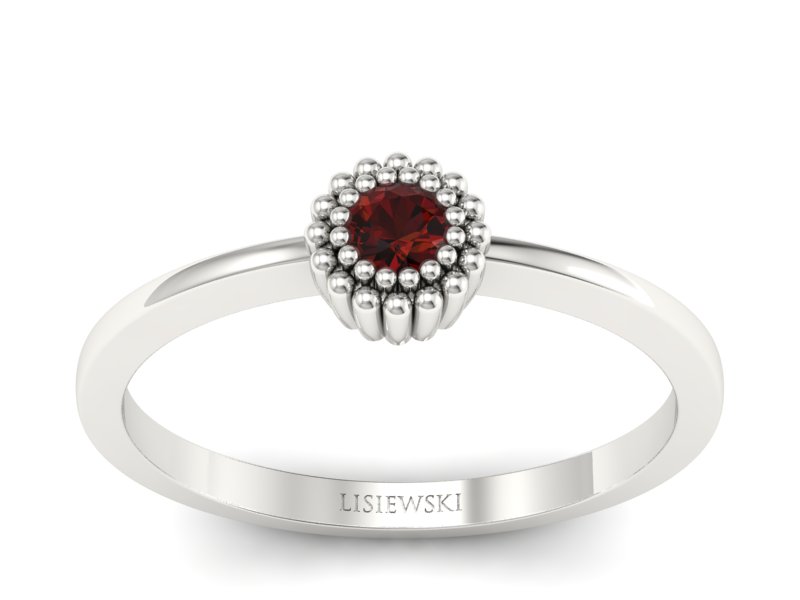 Złoty pierścionek z granatem białe złoto - p16167bgr - 1