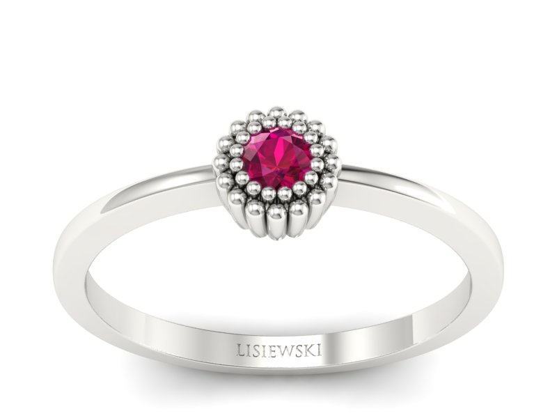 Złoty pierścionek z rubinem białe złoto - p16167br - 1