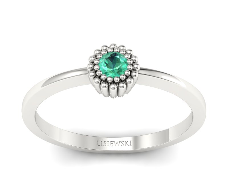 Romantyczny złoty pierścionek ze szmaragdem - p16167bsm - 1