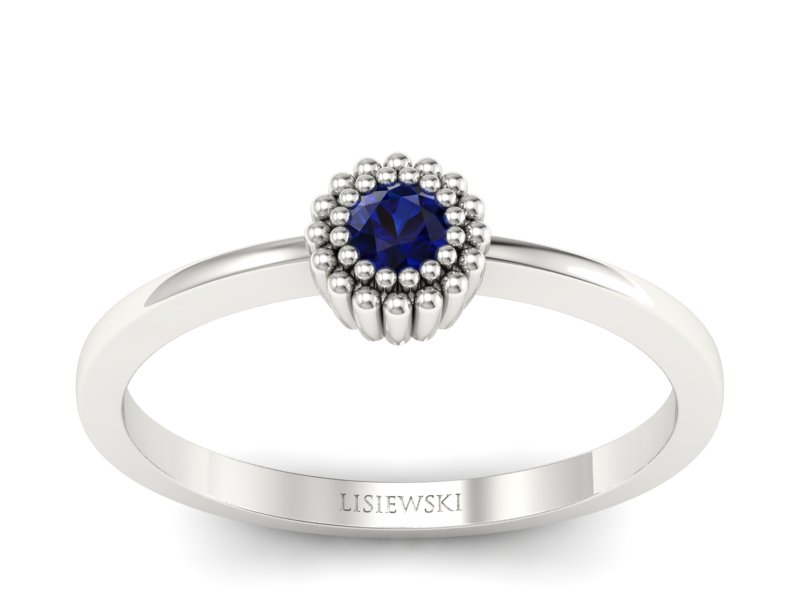 Złoty pierścionek z szafirem w białym złocie - p16167bsz - 1