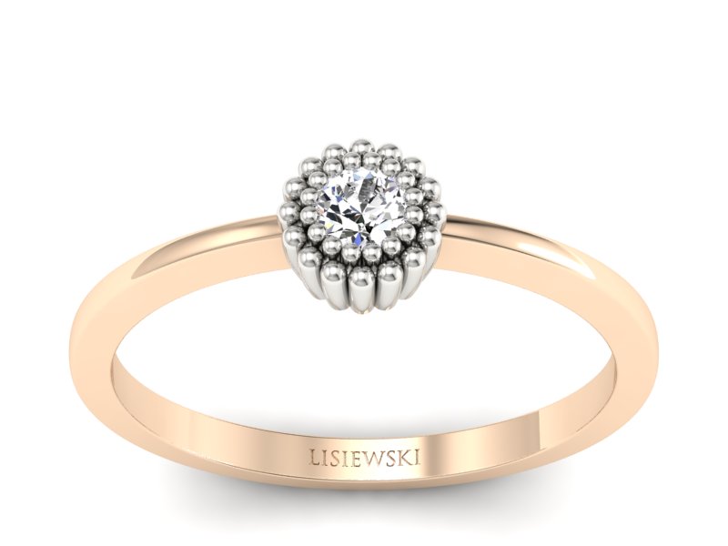 Pierścionek z brylantem różowe i białe złoto - p16167cb - 1
