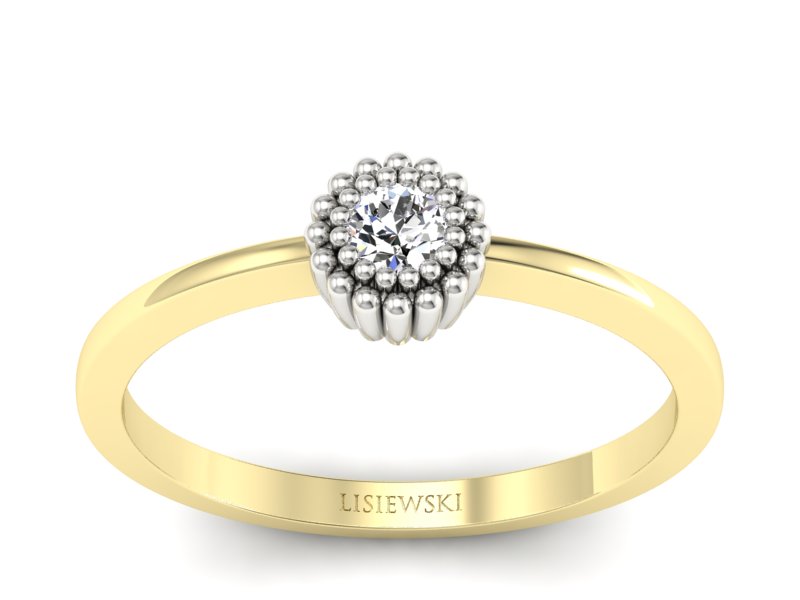 Pierścionek z diamentem żółte i białe złoto - p16167zb - 1