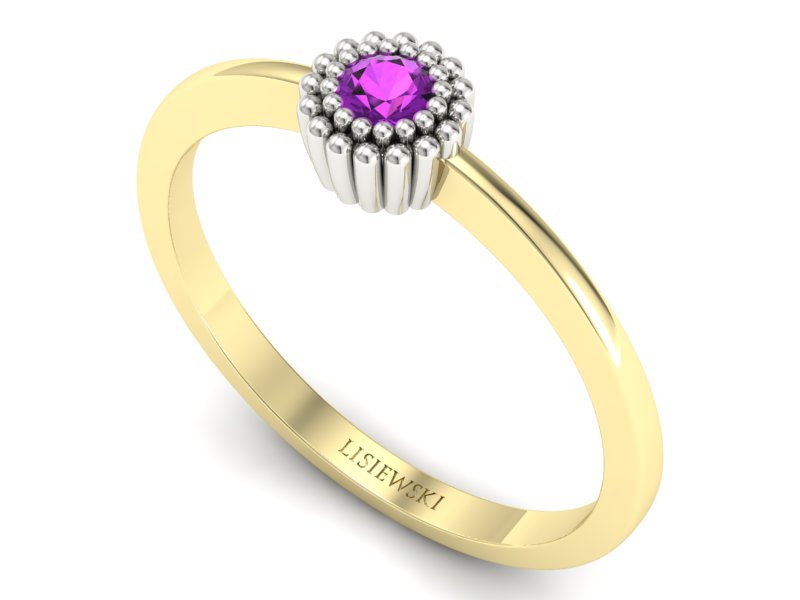 Pierścionek z ametystem żółte i białe złoto - p16167zbat - 3