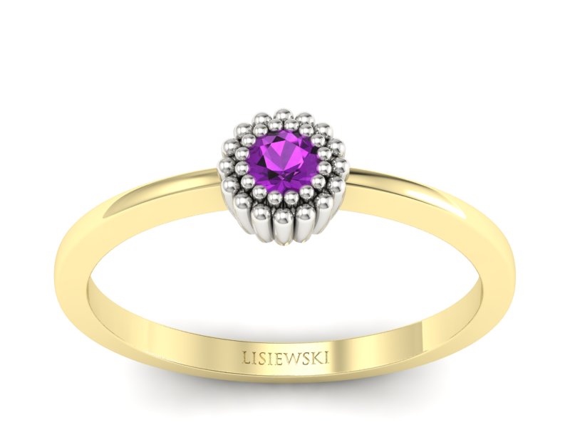 Pierścionek z ametystem żółte i białe złoto - p16167zbat - 1