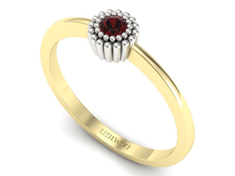 Złoty pierścionek z granatem dwukolorowe złoto - p16167zbgr - 3