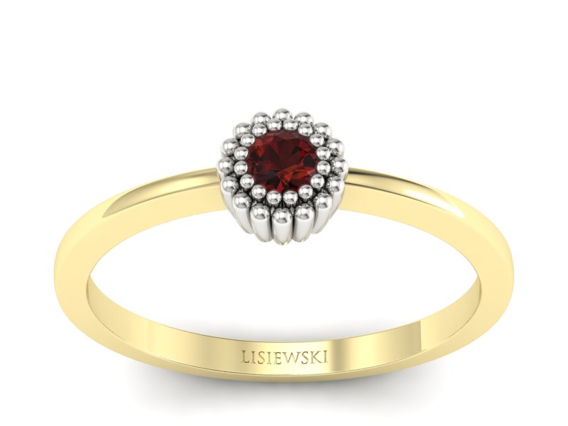 Złoty pierścionek z granatem dwukolorowe złoto - p16167zbgr - 1