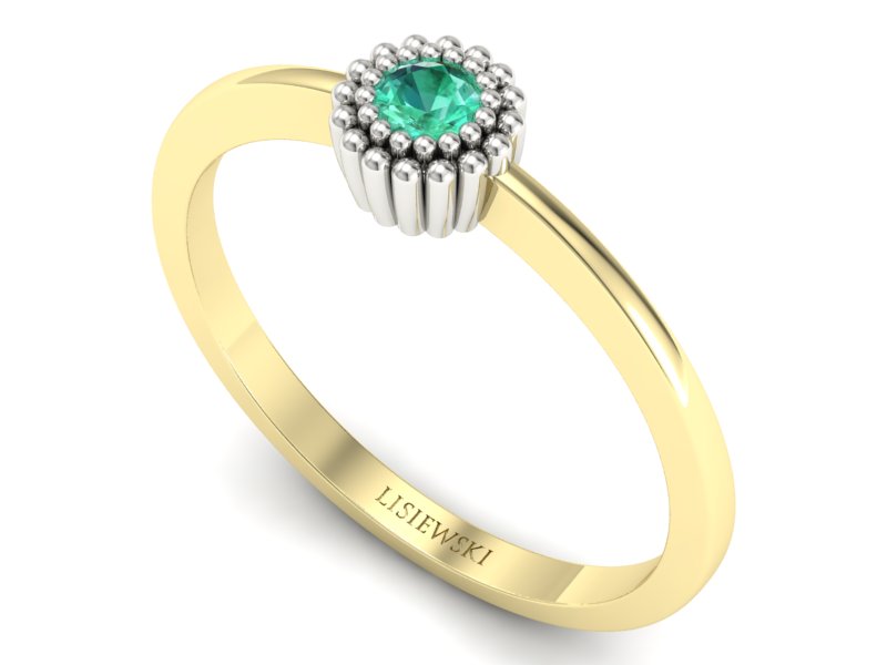 Pierścionek ze szmaragdem żółte i białe złoto - p16167zbsm - 3