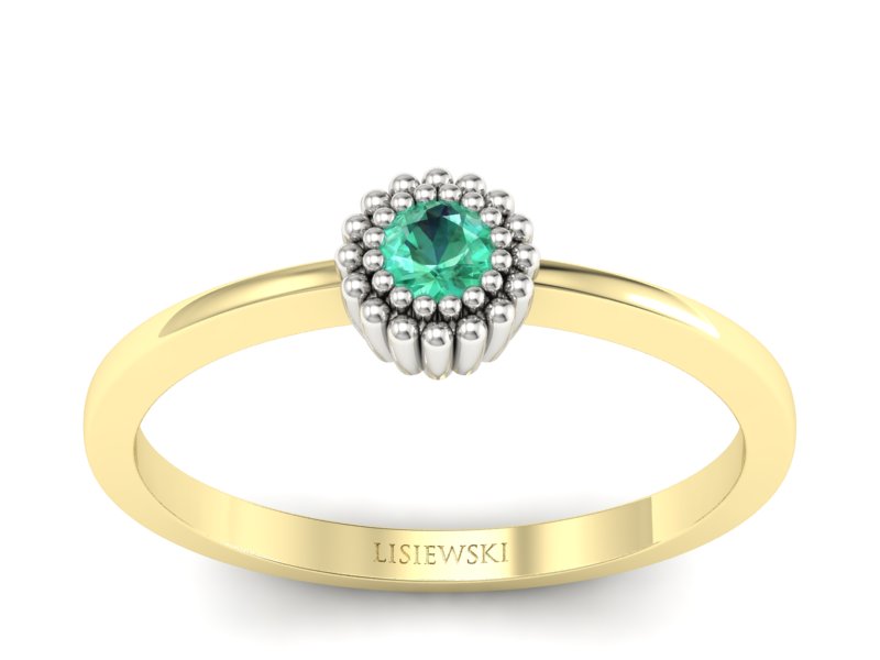 Pierścionek ze szmaragdem żółte i białe złoto - p16167zbsm - 1