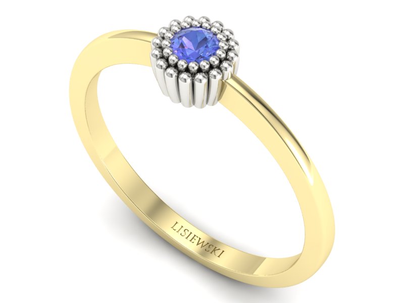 Pierścionek z tanzanitem żółte białe złoto - p16167zbt - 3