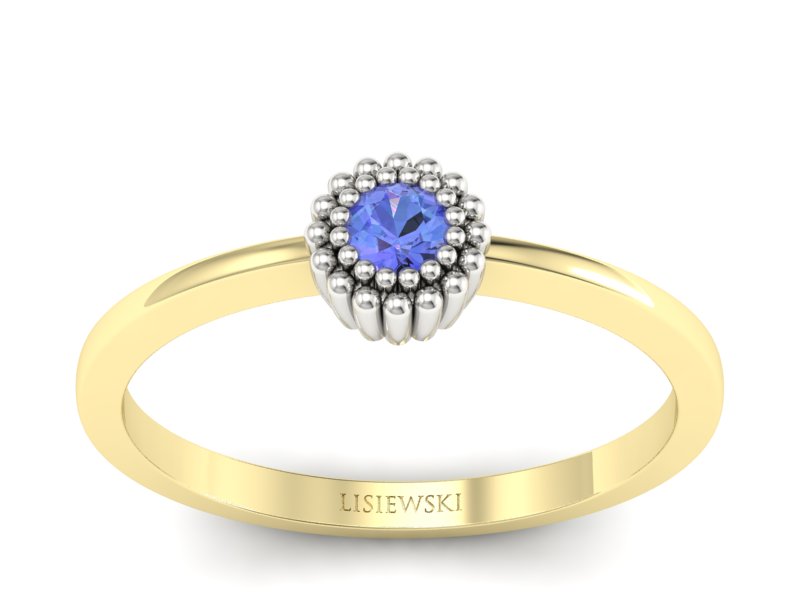 Pierścionek z tanzanitem żółte białe złoto - p16167zbt - 1