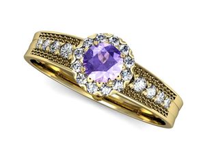 Pierścionek z tanzanitem i brylantami żółte złoto