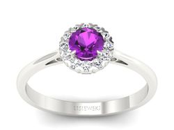 Pierścionek z ametystem i brylantami białe złoto - p16173bat