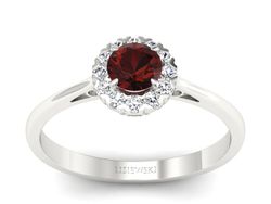 Pierścionek z granatem i brylantami białe złoto - p16173bgr