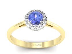 Złoty pierścionek z tanzanitem z brylantami - p16173zbt