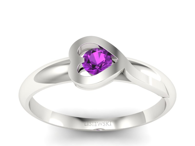 Złoty pierścionek z ametystem białe złoto - p16178bat - 1
