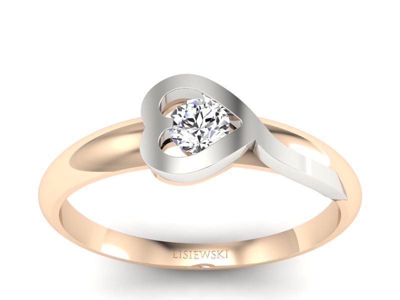 Pierścionek z brylantem różowe i białe złoto - p16178cb - 1