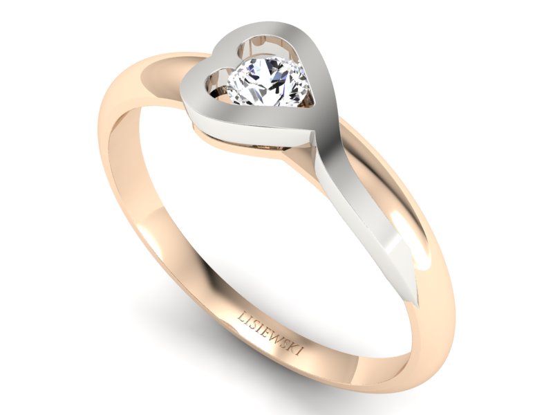 Pierścionek z brylantem różowe i białe złoto - p16178cb - 3