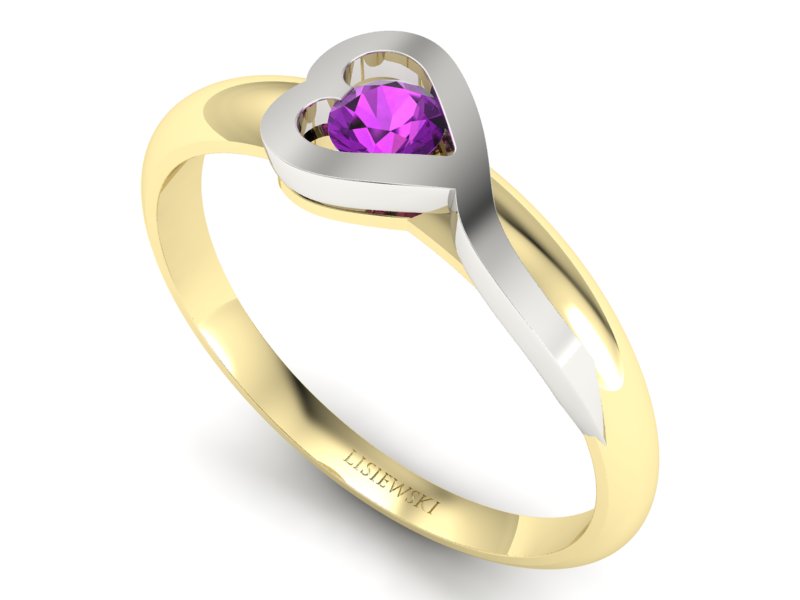 Pierścionek z ametystem żółte i białe złoto - p16178zbat - 3