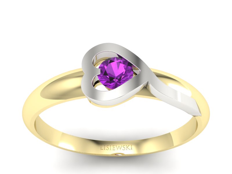 Pierścionek z ametystem żółte i białe złoto - p16178zbat - 1