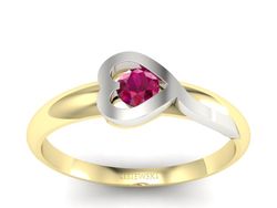 Pierścionek z rubinem żółte białe złoto - p16178zbr