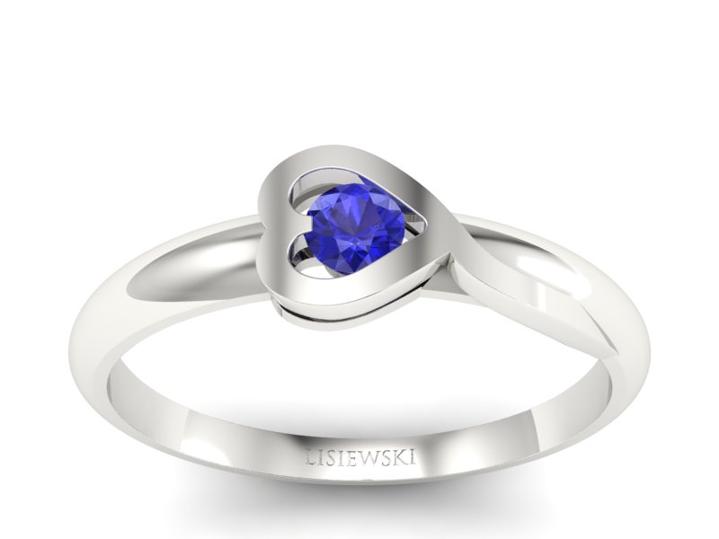 Złoty pierścionek z białego złota z szafirem - p16179bszc - 1