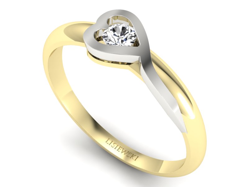 Pierścionek z brylantem białe żółte złoto 585 - p16179zb - 3