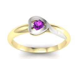 Pierścionek białe i żółte złotoz ametystem - p16179zbat