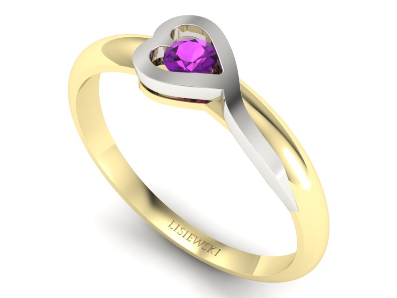 Pierścionek białe i żółte złotoz ametystem - p16179zbat - 3