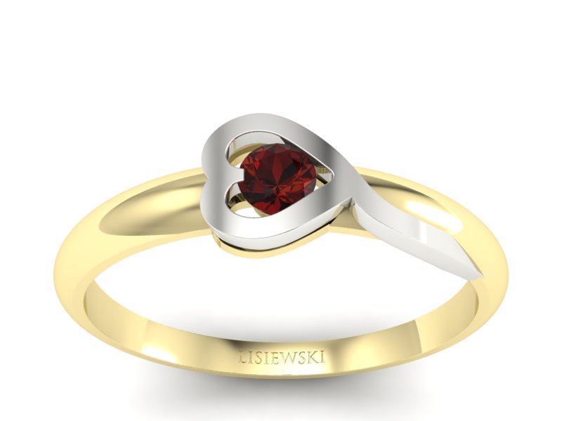 Pierścionek białe z granatem żółte złoto - p16179zbgr - 1