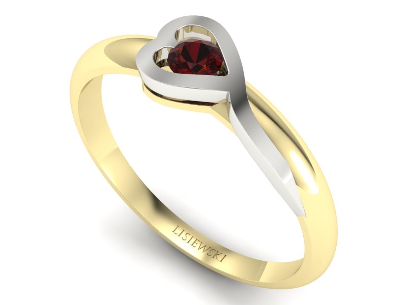 Pierścionek białe z granatem żółte złoto - p16179zbgr - 3