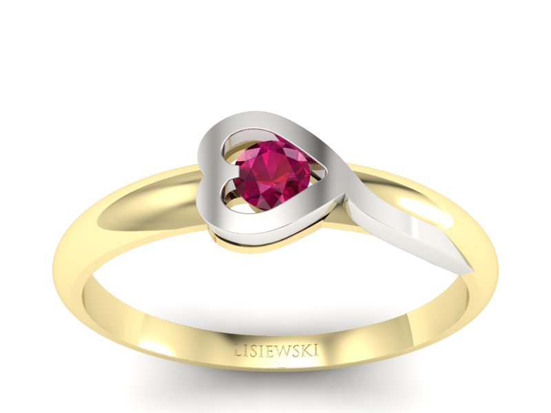Pierścionek z rubinem z białego i żółtego złota - p16179zbr - 1