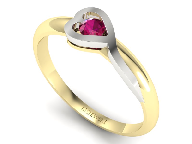 Pierścionek z rubinem z białego i żółtego złota - p16179zbr - 3