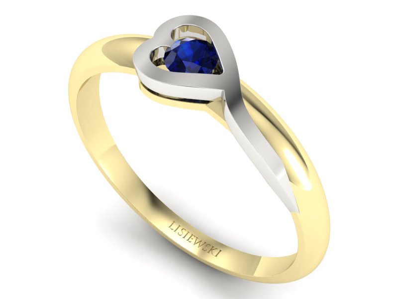 Złoty pierścionek z szafirem białe żółte złoto - p16179zbsz - 3