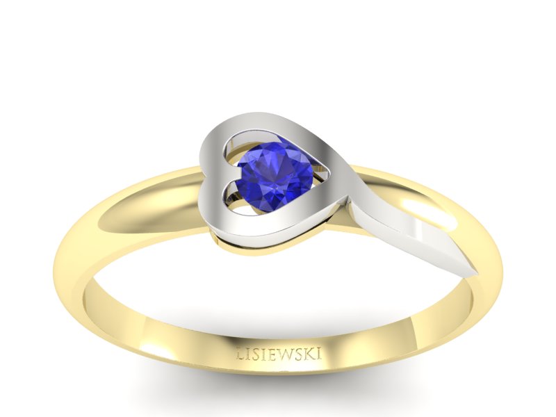 Pierścionek z szafirem biało żółte złoto 585 - p16179zbszc - 1