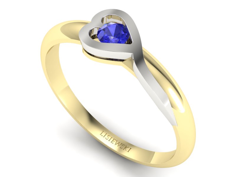Pierścionek z szafirem biało żółte złoto 585 - p16179zbszc - 3