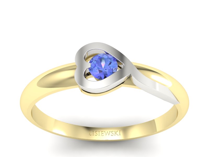Pierścionek z tanzanitem białe i żółte złoto - p16179zbt - 1