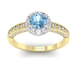 Pierścionek topaz i brylanty białe i żółte złoto - p16181zba