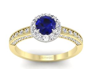 Złoty pierścionek spinel i brylanty żółte złoto