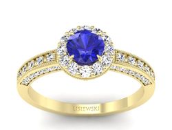 Pierścionek z szafirem i diamentami złoto 585 - p16181zbszc