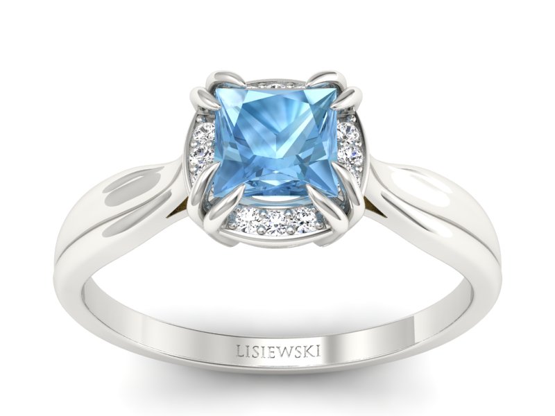 Pierścionek z topazem i brylantami białe złoto - p16187ba - 1