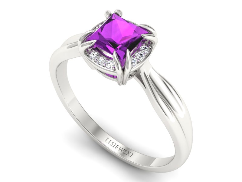 Złoty pierścionek z ametystem i brylantami - p16187bat - 3