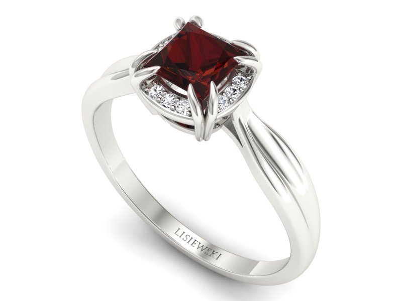 Pierścionek z granatem i brylantami białe złoto - p16187bgr - 3