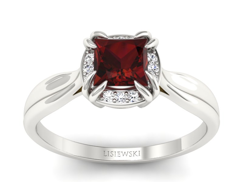 Pierścionek z granatem i brylantami białe złoto - p16187bgr - 1