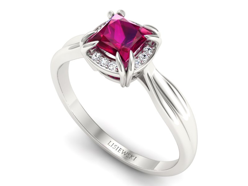 Pierścionek z rubinem i brylantami białe złoto - p16187br - 3