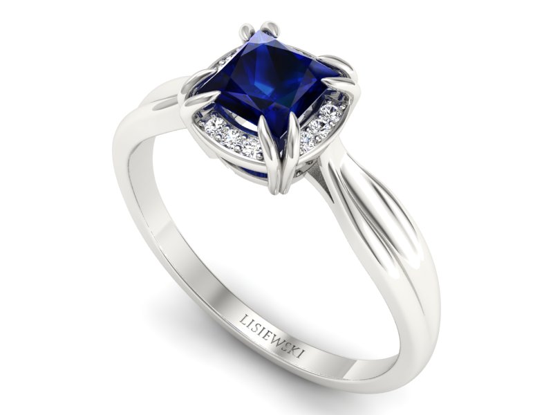 Pierścionek z szafirem i brylantami białe złoto - p16187bsz - 3