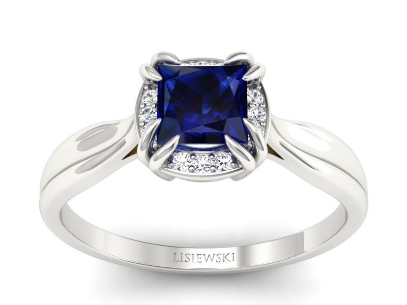 Pierścionek z szafirem i brylantami białe złoto - p16187bsz - 1