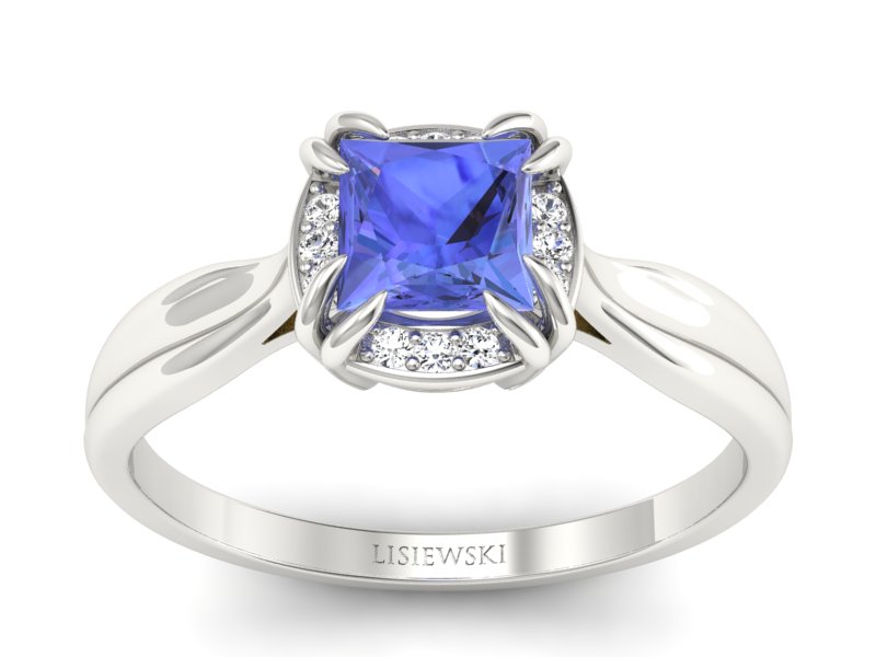 Pierścionek z tanzanitem białe złoto i brylantami - p16187bt - 1