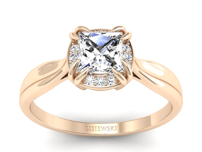 Złoty pierścionek z diamentem z różowego złota - p16187c - 1