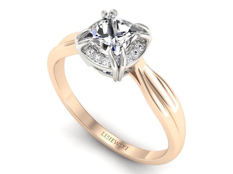 Pierścionek z diamentami różowe i białe złoto - p16187cb - 3